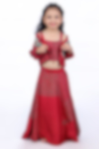 Red & Green Bamberg Silk Dot Printed Jacket For Girls by La Dee Da at Pernia's Pop Up Shop