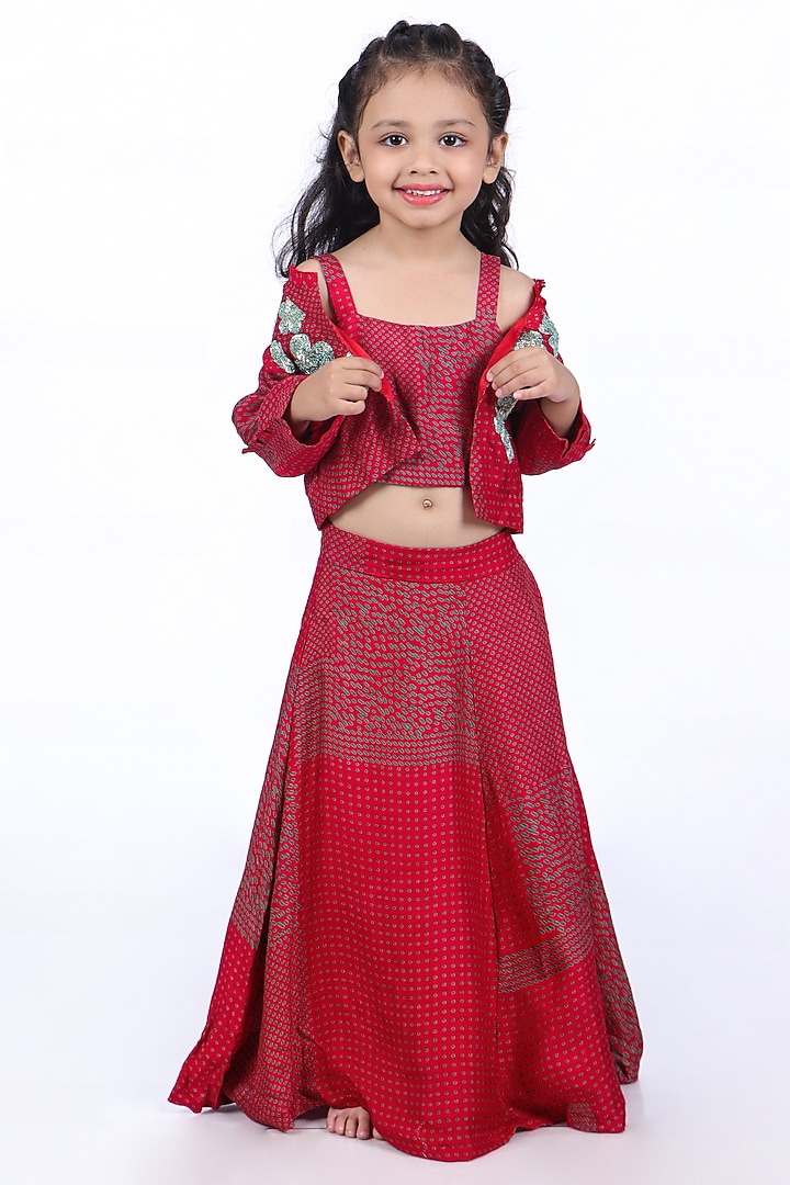 Red & Green Bamberg Silk Dot Printed Jacket For Girls by La Dee Da at Pernia's Pop Up Shop