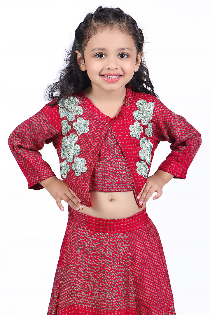Red & Green Bamberg Silk Dot Printed Jacket For Girls by La Dee Da at Pernia's Pop Up Shop