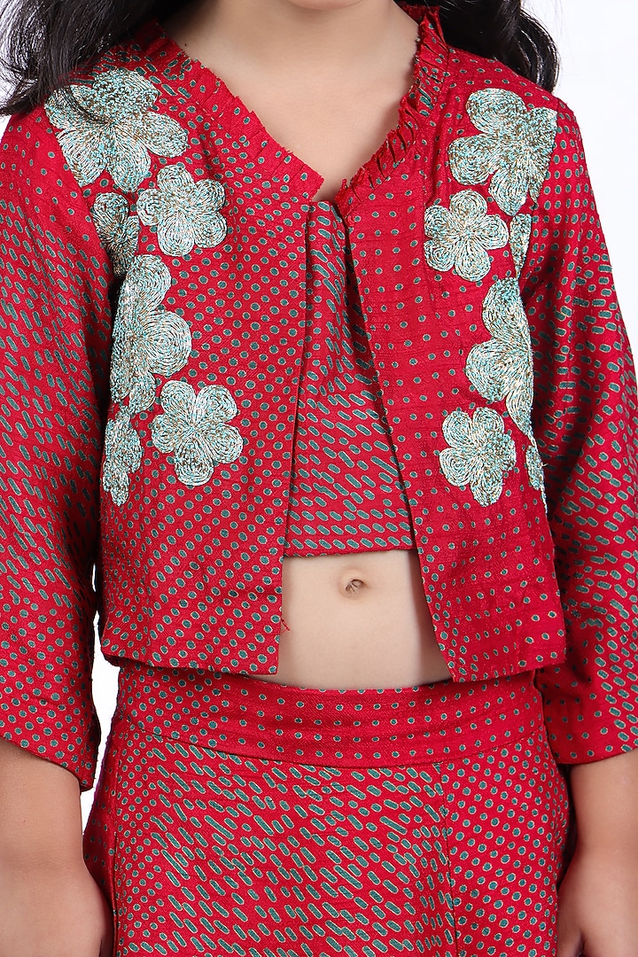 Red & Green Bamberg Silk Dot Printed Jacket For Girls by La Dee Da at Pernia's Pop Up Shop