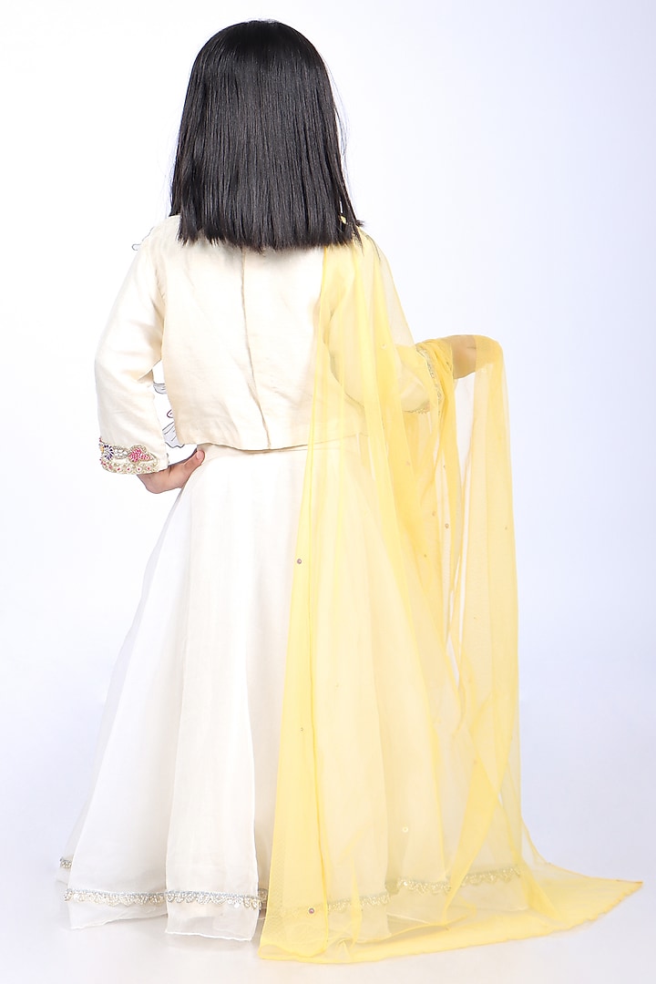Off-White Bamberg Silk & Organza Lehenga Set For Girls by La Dee Da at Pernia's Pop Up Shop