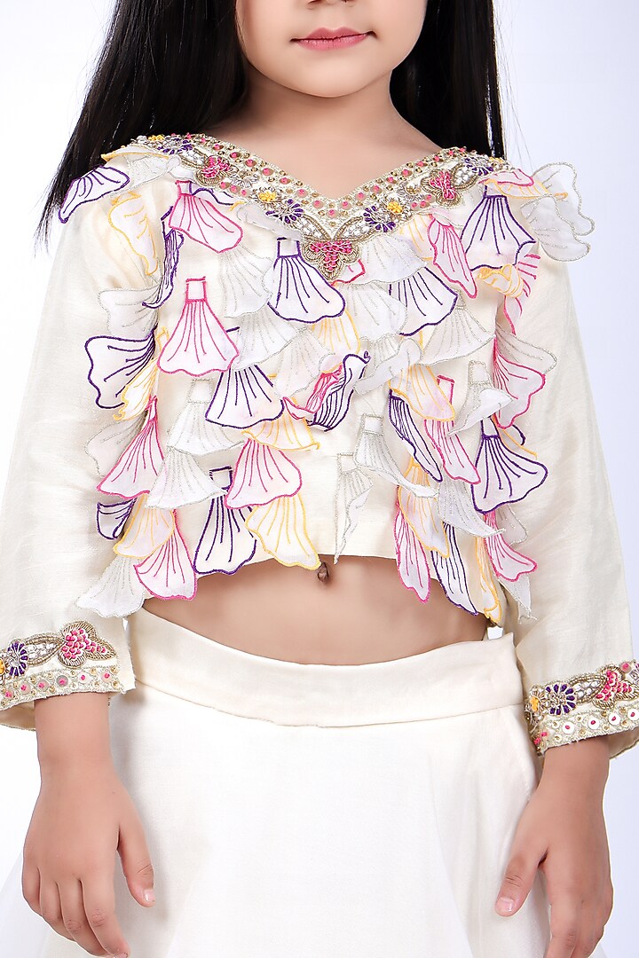 Off-White Bamberg Silk & Organza Lehenga Set For Girls by La Dee Da at Pernia's Pop Up Shop