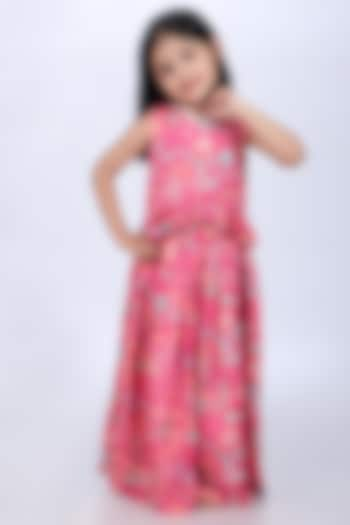 Pink Cotton Muslin Sequins Embroidered & Floral Printed Co-Ord Set For Girls by La Dee Da at Pernia's Pop Up Shop