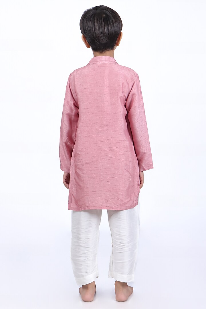 Pink Bamberg Silk Thread Embroidered Kurta Set For Boys by La Dee Da at Pernia's Pop Up Shop