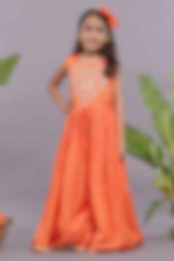 Orange Silk Thread & Sequins Embroidered Jumpsuit For Girls by La Dee Da at Pernia's Pop Up Shop