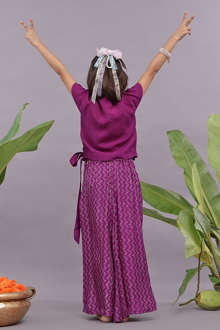 Purple Bamberg Silk Printed Palazzo Pants Set For Girls by La Dee Da at Pernia's Pop Up Shop