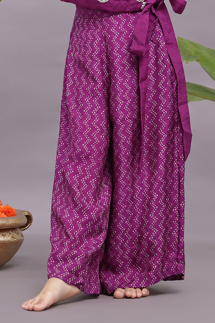 Purple Bamberg Silk Printed Palazzo Pants Set For Girls by La Dee Da at Pernia's Pop Up Shop