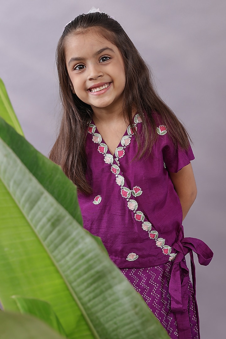 Purple Bamberg Silk Printed Palazzo Pants Set For Girls by La Dee Da at Pernia's Pop Up Shop
