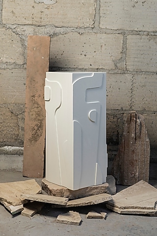 White Engineered Wood Handcrafted Colonna Sculpture by La Dimora Selections