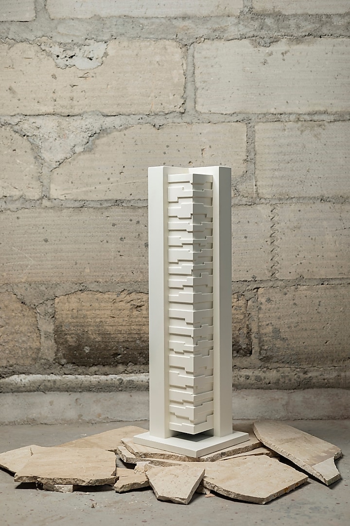 White Engineered Wood Angolo Sculpture by La Dimora Selections