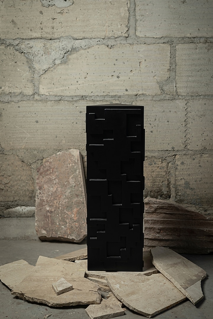 Black Engineered Wood Trinity Triangular Sculpture by La Dimora Selections at Pernia's Pop Up Shop
