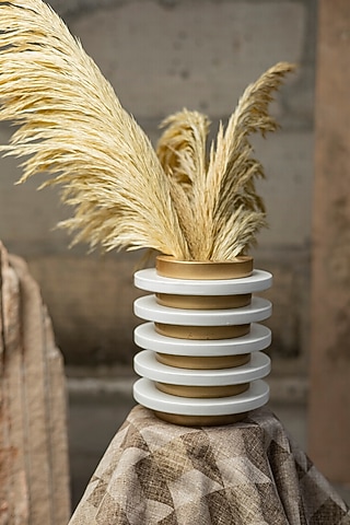 White & Gold Engineered Wood Spherical Vase by La Dimora Selections
