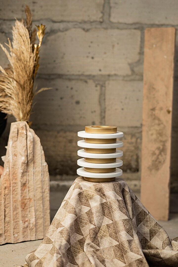 White & Gold Engineered Wood Spherical Vase by La Dimora Selections at Pernia's Pop Up Shop
