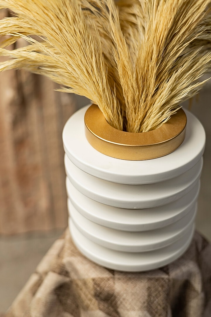 White & Gold Engineered Wood Spherical Vase by La Dimora Selections at Pernia's Pop Up Shop