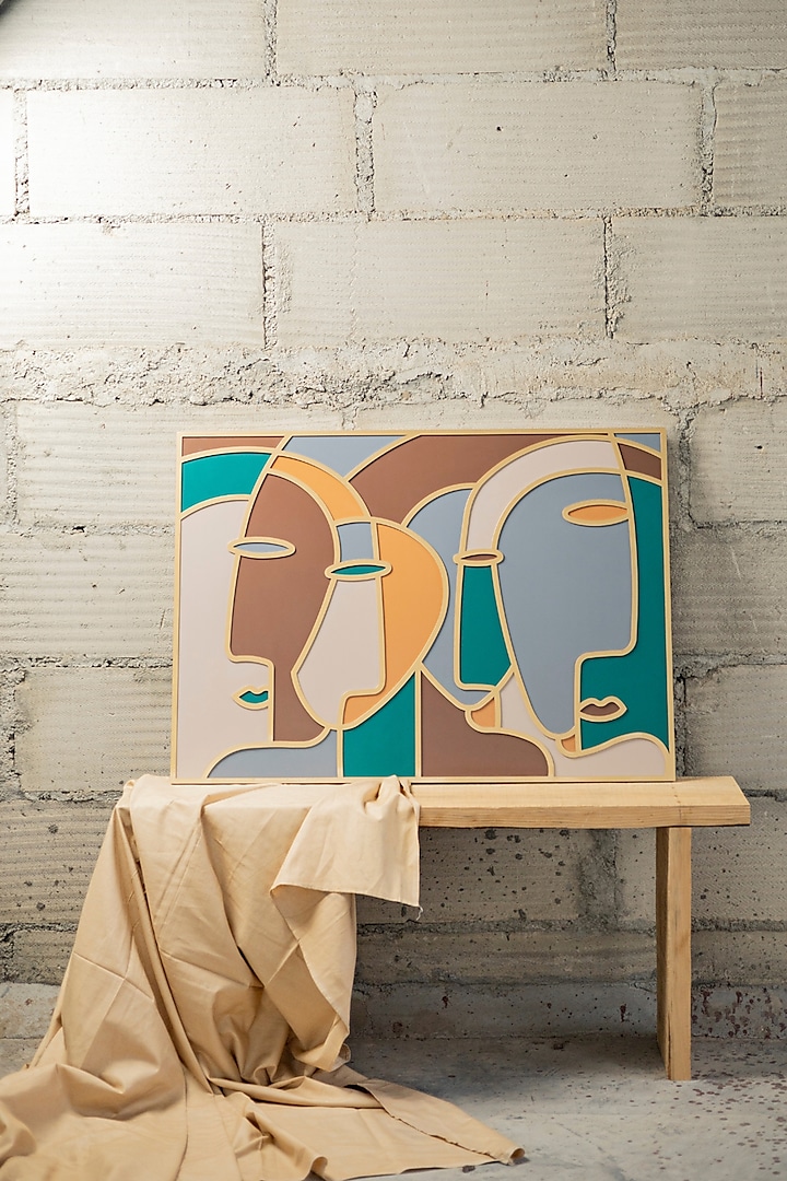 Multi-Colored Engineered Wood Faces Wall Art by La Dimora Selections