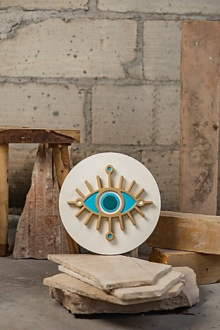 White & Gold Engineered Wood Nazar Battu Wall Art by La Dimora Selections