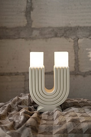 White Engineered Wood & Acrylic Celeste Table Lamp by La Dimora Selections