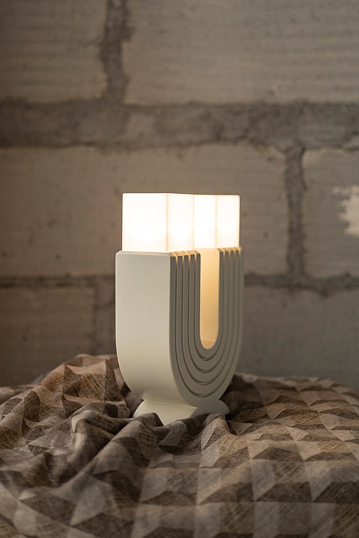 White Engineered Wood & Acrylic Celeste Table Lamp by La Dimora Selections at Pernia's Pop Up Shop