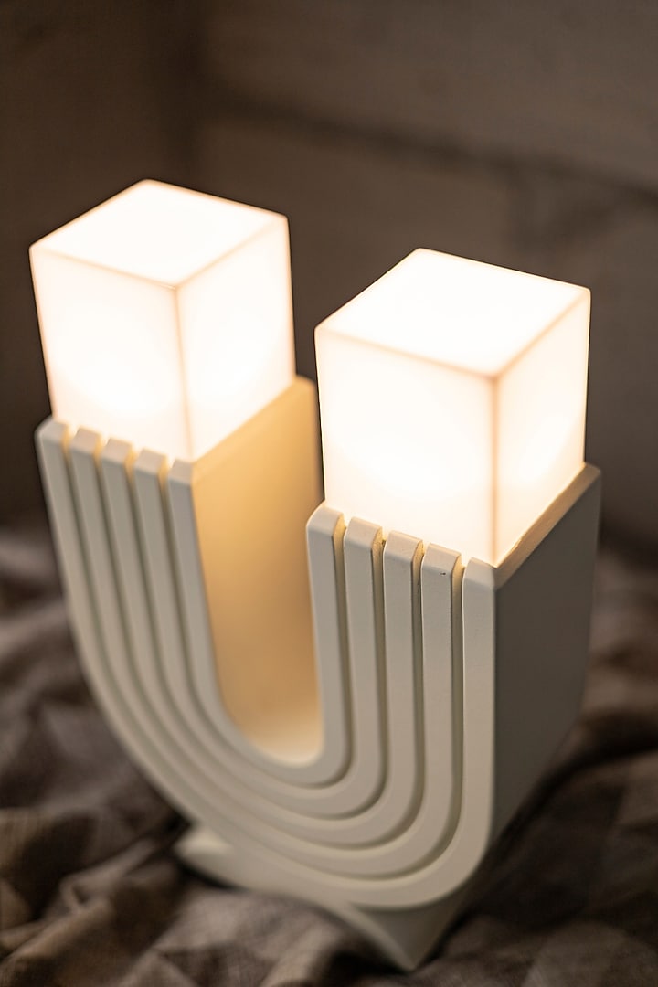 White Engineered Wood & Acrylic Celeste Table Lamp by La Dimora Selections at Pernia's Pop Up Shop