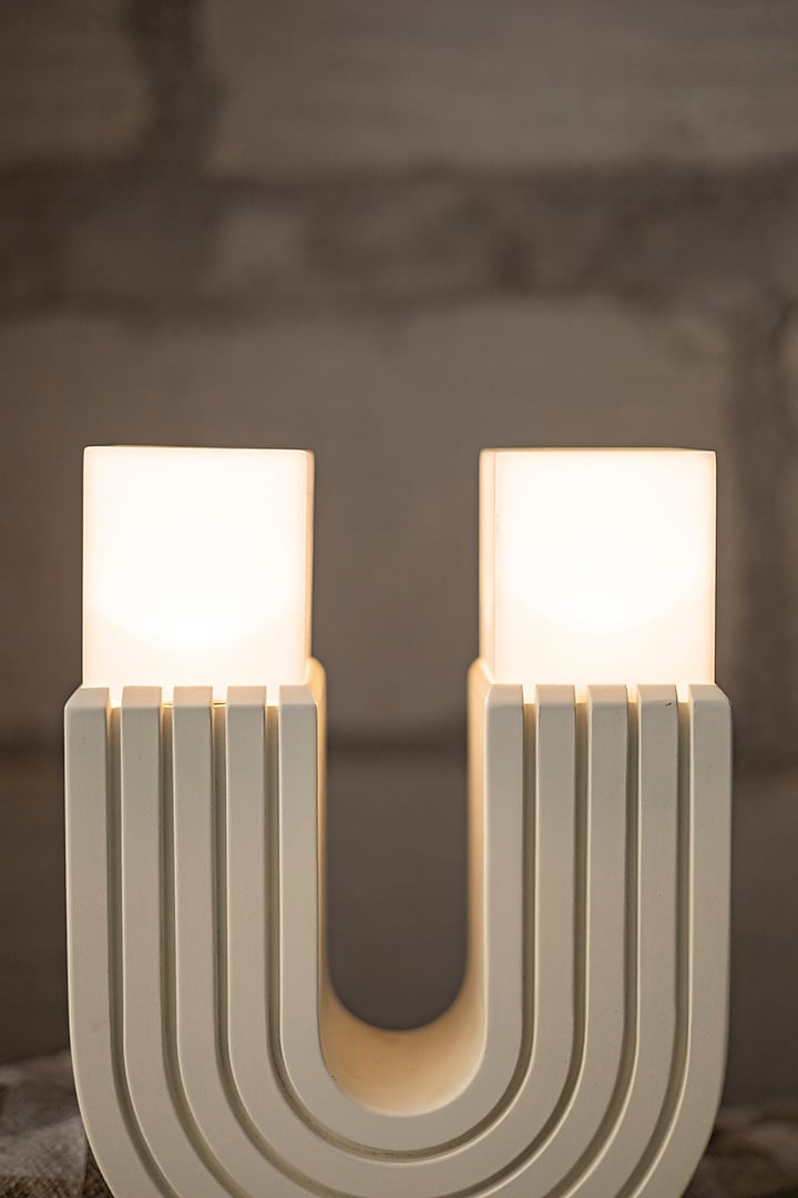 White Engineered Wood & Acrylic Celeste Table Lamp by La Dimora Selections at Pernia's Pop Up Shop