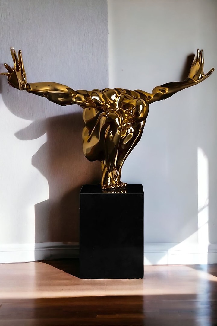 Gold Iron & Marble Jump Man Sculpture by La Dimora Selections at Pernia's Pop Up Shop