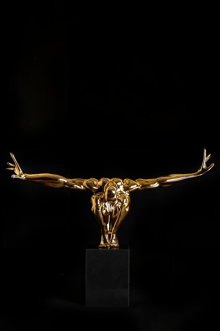 Gold Iron & Marble Jump Man Sculpture by La Dimora Selections at Pernia's Pop Up Shop