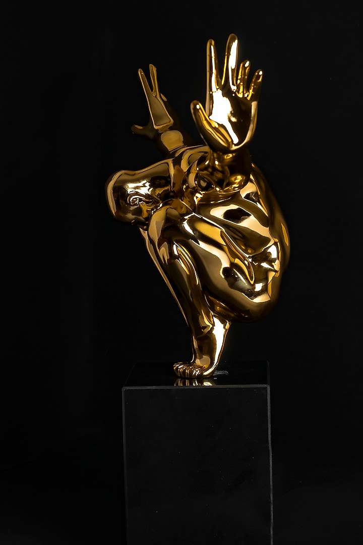 Gold Iron & Marble Jump Man Sculpture by La Dimora Selections at Pernia's Pop Up Shop