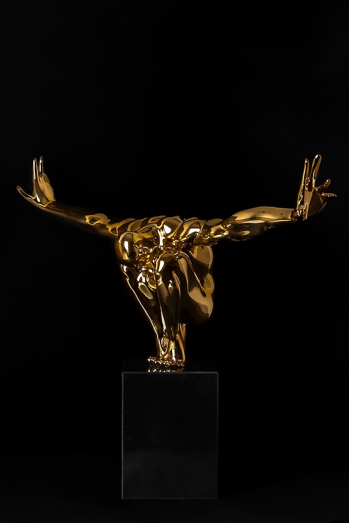 Gold Iron & Marble Jump Man Sculpture by La Dimora Selections at Pernia's Pop Up Shop