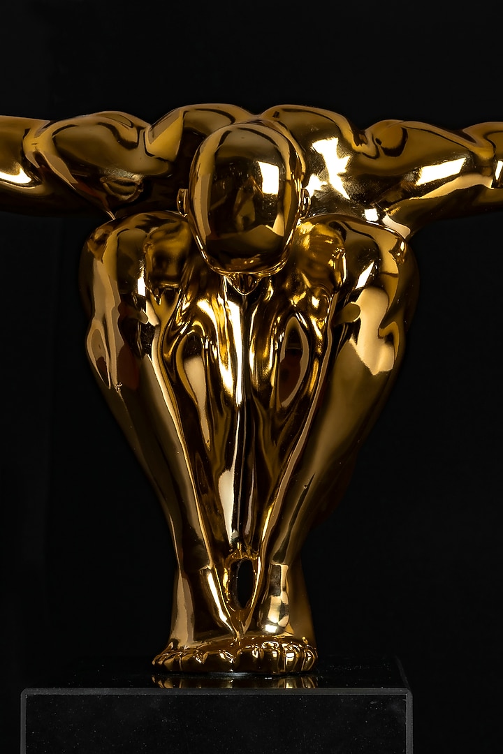 Gold Iron & Marble Jump Man Sculpture by La Dimora Selections at Pernia's Pop Up Shop