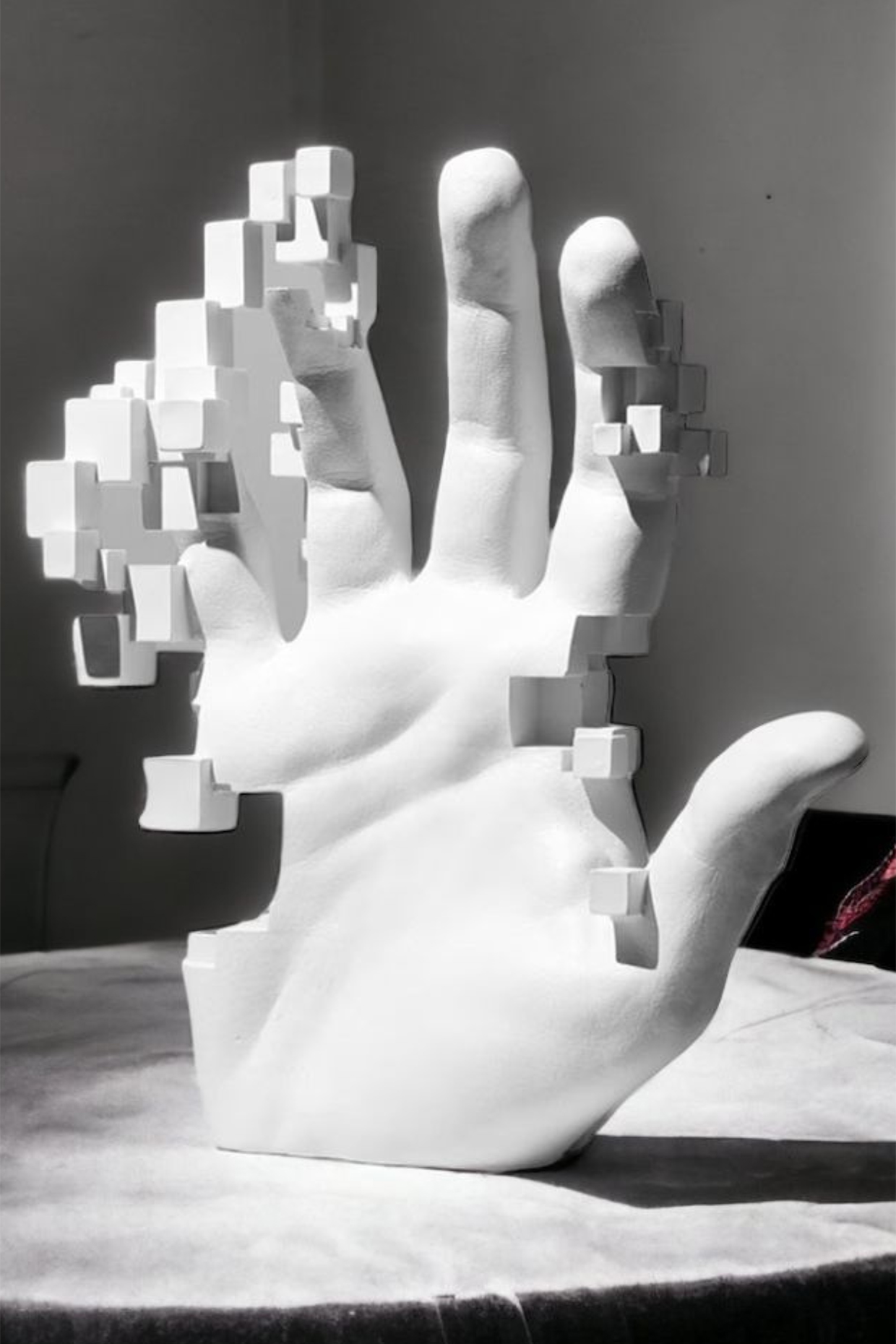 White Resin Handcrafted Mosaic Palm Art Sculpture by La Dimora Selections at Pernia's Pop Up Shop