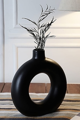 Black Ceramic Donut Vase by La Dimora Selections