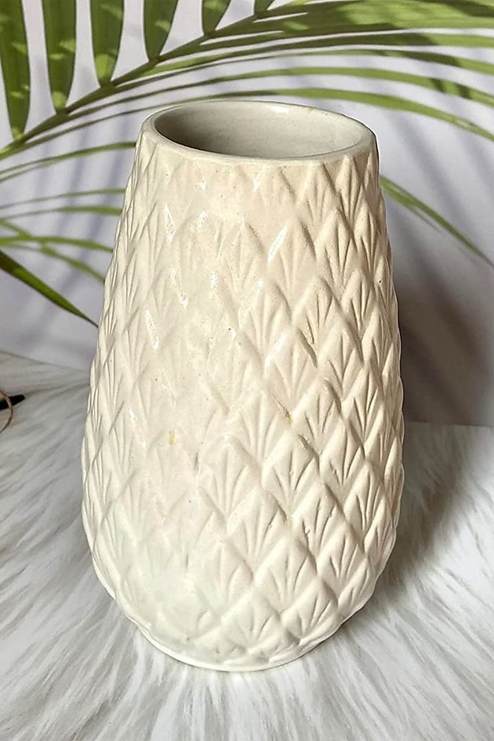 White Ceramic Handcrafted Pineapple Vase by La Dimora Selections at Pernia's Pop Up Shop