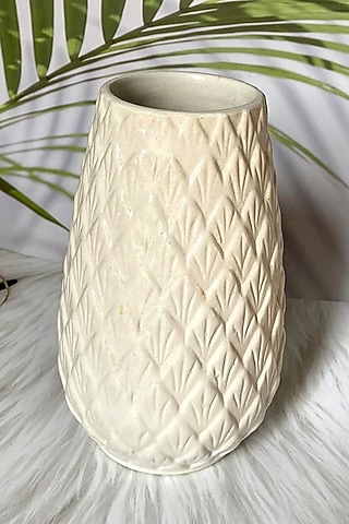 White Ceramic Handcrafted Pineapple Vase by La Dimora Selections