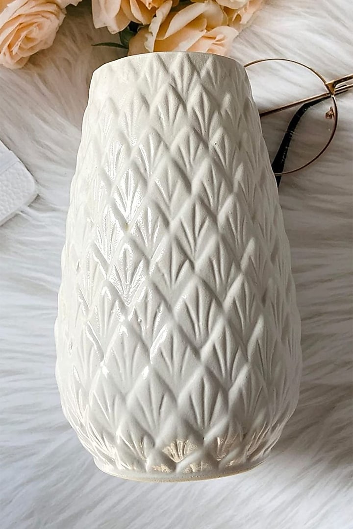White Ceramic Handcrafted Pineapple Vase by La Dimora Selections at Pernia's Pop Up Shop