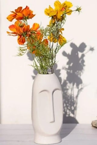 White Ceramic Handcrafted Nordic Face Vase by La Dimora Selections