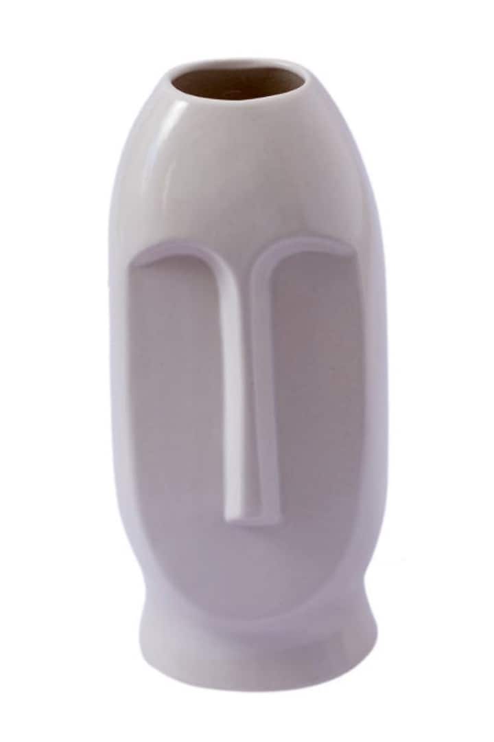 White Ceramic Handcrafted Nordic Face Vase by La Dimora Selections at Pernia's Pop Up Shop