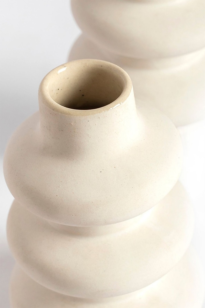 White ceramic Handcrafted Wabi-Sabi Vase Set by La Dimora Selections at Pernia's Pop Up Shop