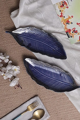 Blue Ceramic Handcrafted Platter Set by La Dimora Selections
