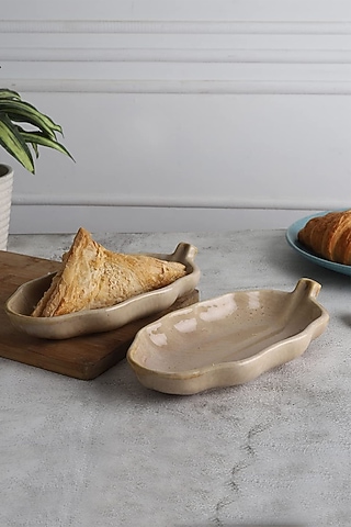 Beige Ceramic Handcrafted Platter Set by La Dimora Selections