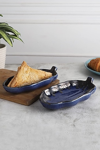 Blue Ceramic Handcrafted Platter Set by La Dimora Selections