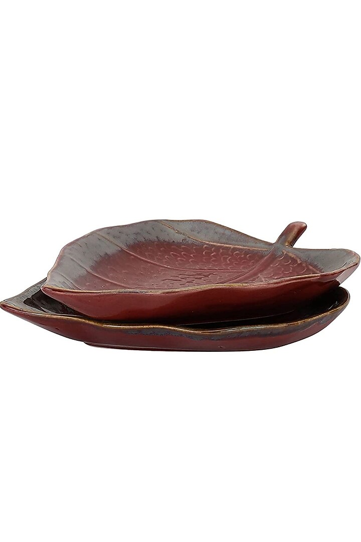 Red Ceramic Handcrafted Leaf Platter Set by La Dimora Selections at Pernia's Pop Up Shop