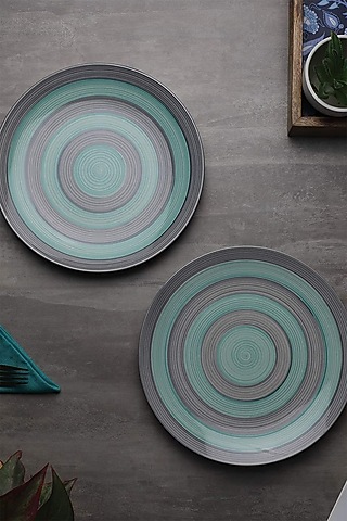 Green and white Ceramic Handcrafted Dinner Plate Set by La Dimora Selections