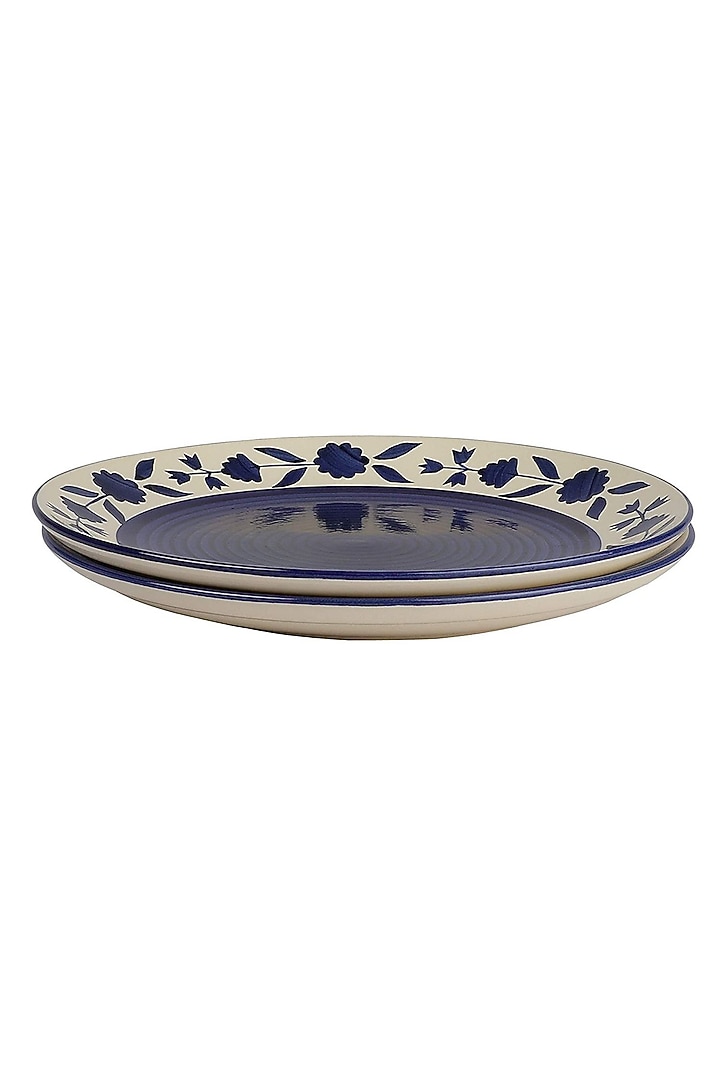 Blue Ceramic Handcrafted Floral Dinner Plate Set by La Dimora Selections at Pernia's Pop Up Shop