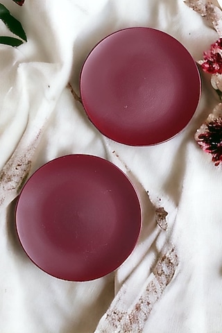 Matte Magenta Ceramic Handcrafted Dinner Plate Set by La Dimora Selections