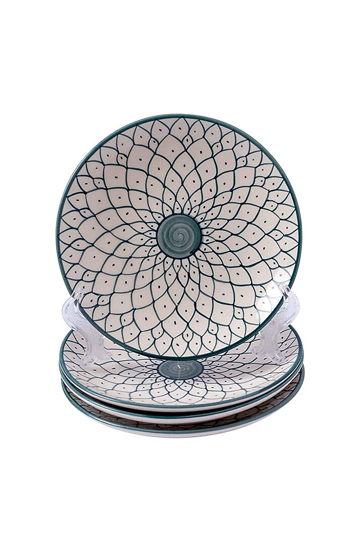 Green & White Ceramic Handcrafted Quarter Plate Set by La Dimora Selections at Pernia's Pop Up Shop