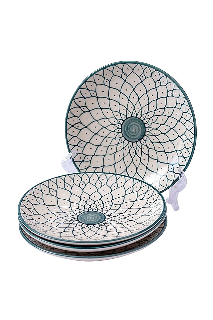 Green & White Ceramic Handcrafted Quarter Plate Set by La Dimora Selections at Pernia's Pop Up Shop