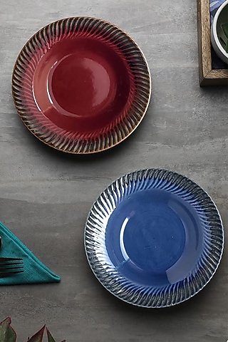 Red & Blue Ceramic Handcrafted Pasta Plate Set by La Dimora Selections