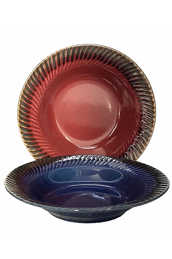 Red & Blue Ceramic Handcrafted Pasta Plate Set by La Dimora Selections at Pernia's Pop Up Shop