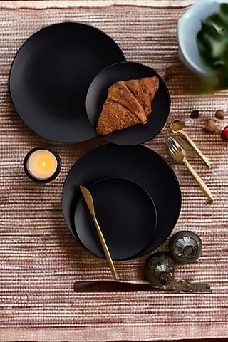 Black Ceramic Handcrafted Dinner Set by La Dimora Selections