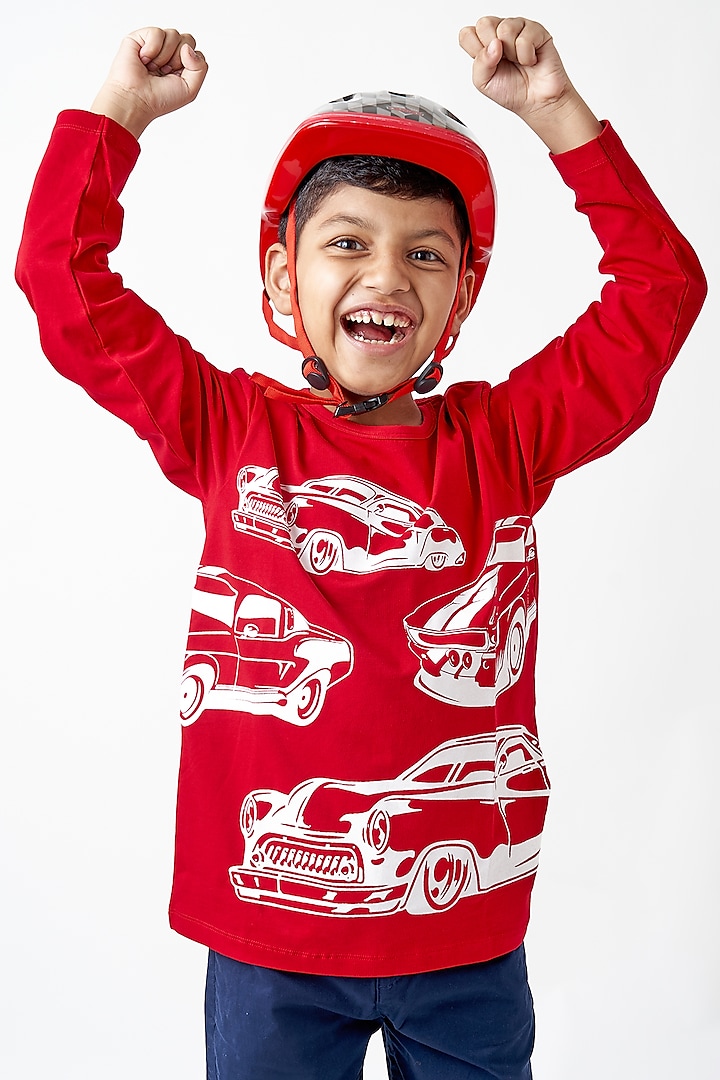 Red Cotton & Spandex T-Shirt For Boys by LADORE